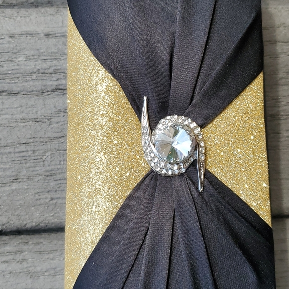 NEW Black & Gold Formal Evening Clutch with Crystal - Picture 3 of 7